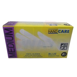 HANDCARE BLUE VINYL GLOVE MED P/FREE 100's