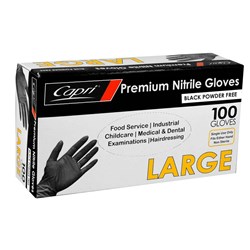CAPRI BLACK NITRILE P/FREE GLOVE LGE 100's
