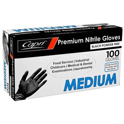 CAPRI BLACK NITRILE P/FREE GLOVE med 100's