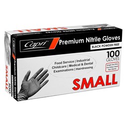 CAPRI BLACK NITRILE P/FREE GLOVE SML 100's