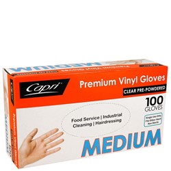 CAPRI CLEAR VINYL GLOVE MED PDR 100's