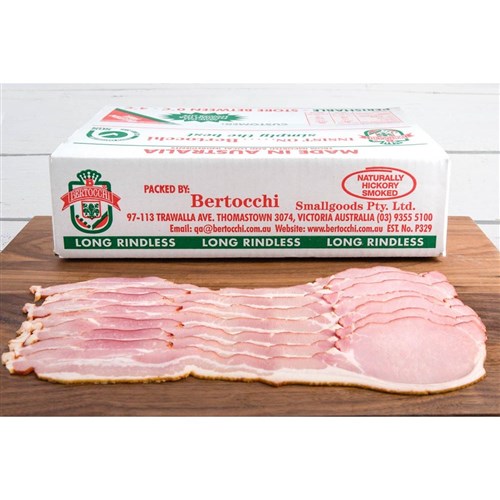 BERTOCCHI HICKORY LONG RINDLESS BACON 5KG
