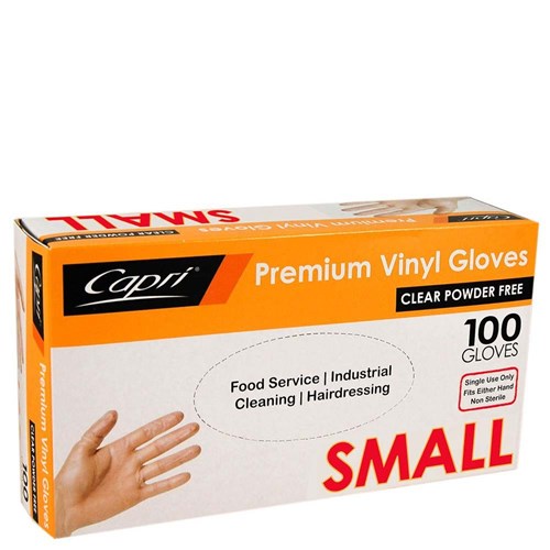 CAPRI CLEAR VINYL GLOVE SMALL P/FREE 100's
