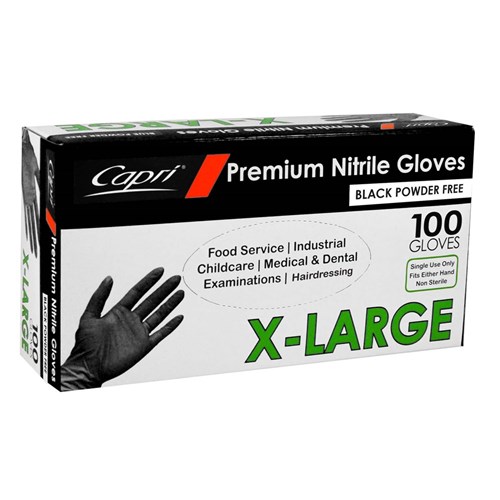 CAPRI BLACK NITRILE P/FREE GLOVE XL 100's