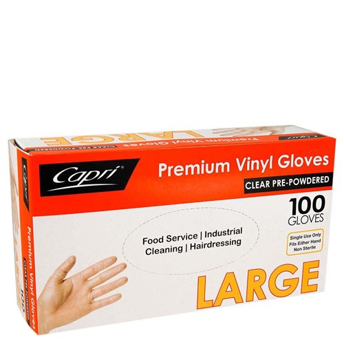 CAPRI CLEAR VINYL GLOVE PDR LARGE 100's