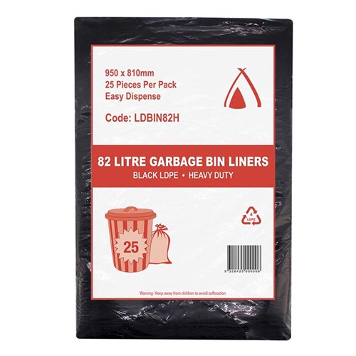 HUHTAMAKI BLACK GARBAGE BAG 82LT H/DUTY 25's